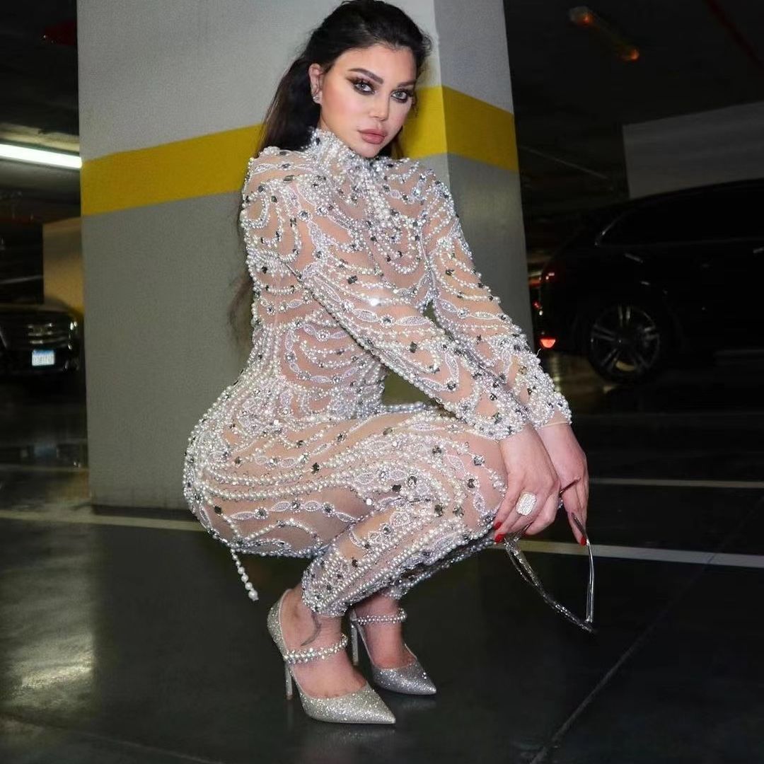 Sequin Sheer Slim Romper Elegant Party Jumpsuit