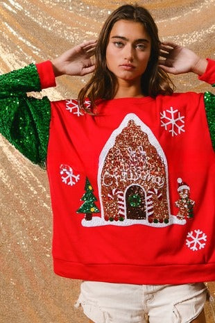 Women's Festive Sequin Padded Christmas Sweatshirt