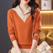 Womens Versatile Navy-neck Pullover Knit Top