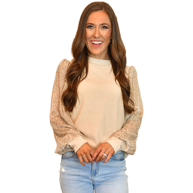 Chic Leopard Print Knitted Long-Sleeve Sweater