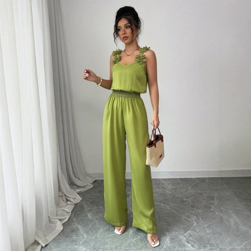 Chic High-Waist Wide-Leg Suspender Jumpsuit