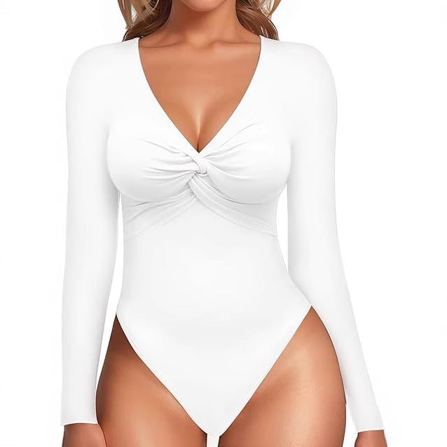 Women's Deep V-Neck Slim-Fit Long-Sleeve Jumpsuit