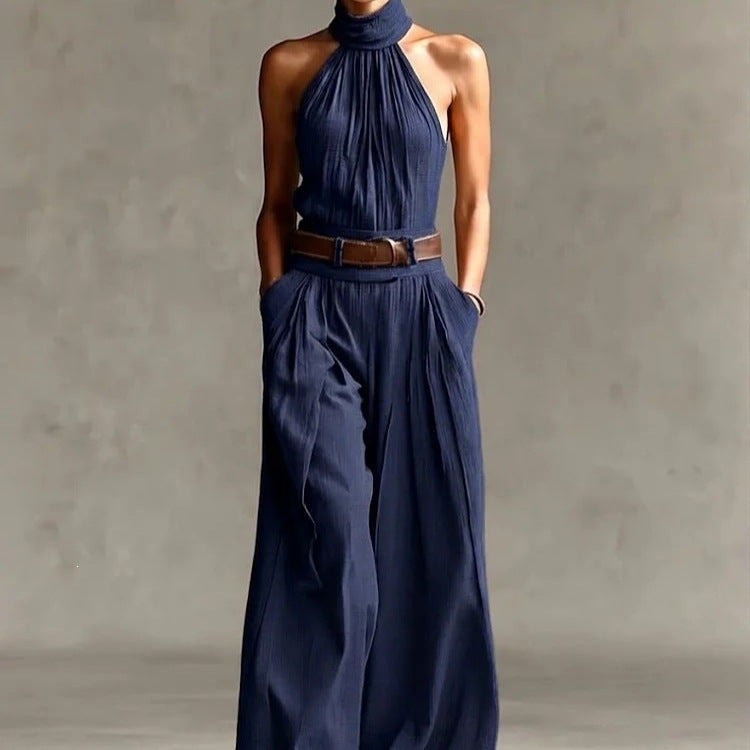 Chic Sleeveless Halter Straight-Leg Jumpsuit