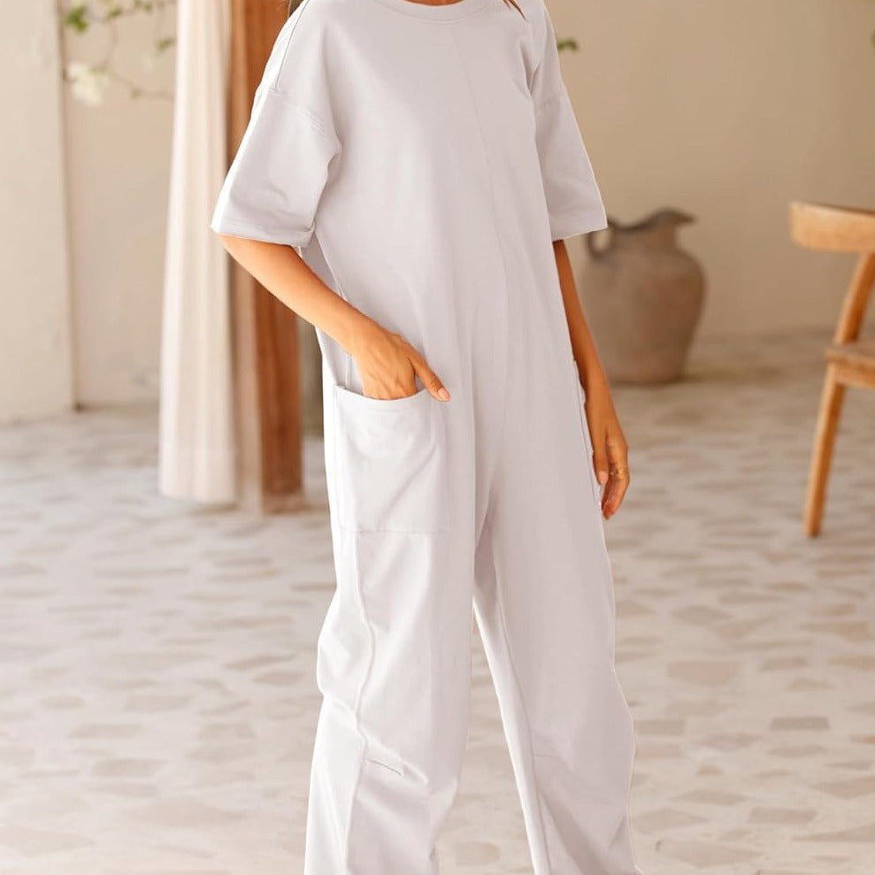 Women's Stretch V-Neck Casual Jumpsuit with Pockets
