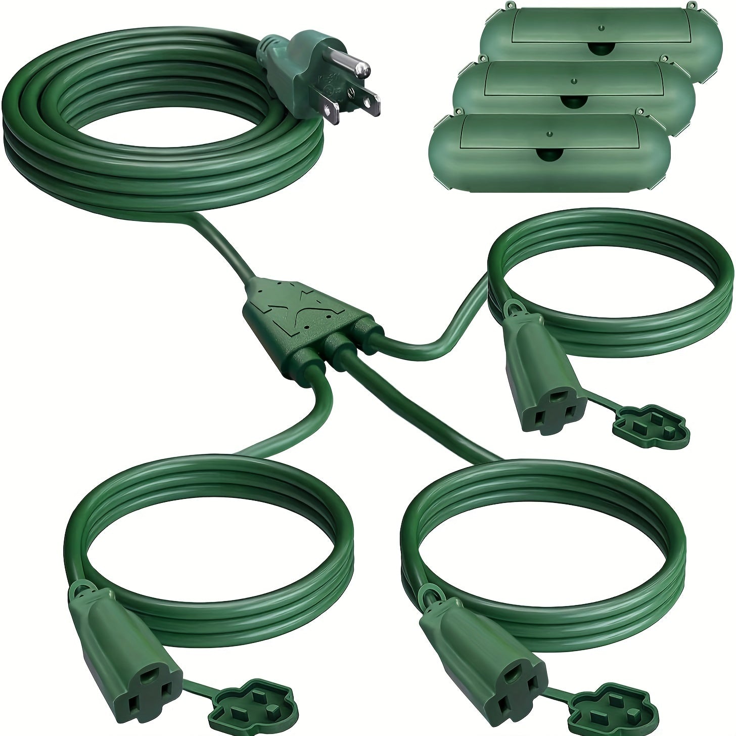 3-Outlet Heavy-Duty Splitter Heavy-Duty 3-Outlet Extension Cord Splitter - 13ft/28ft/38ft (25ft/40ft/50ft Total) - 16/3 SJTW Wire, 3 Covers for Indoor/Outdoor Use - Ideal for Holiday Decorations, C...