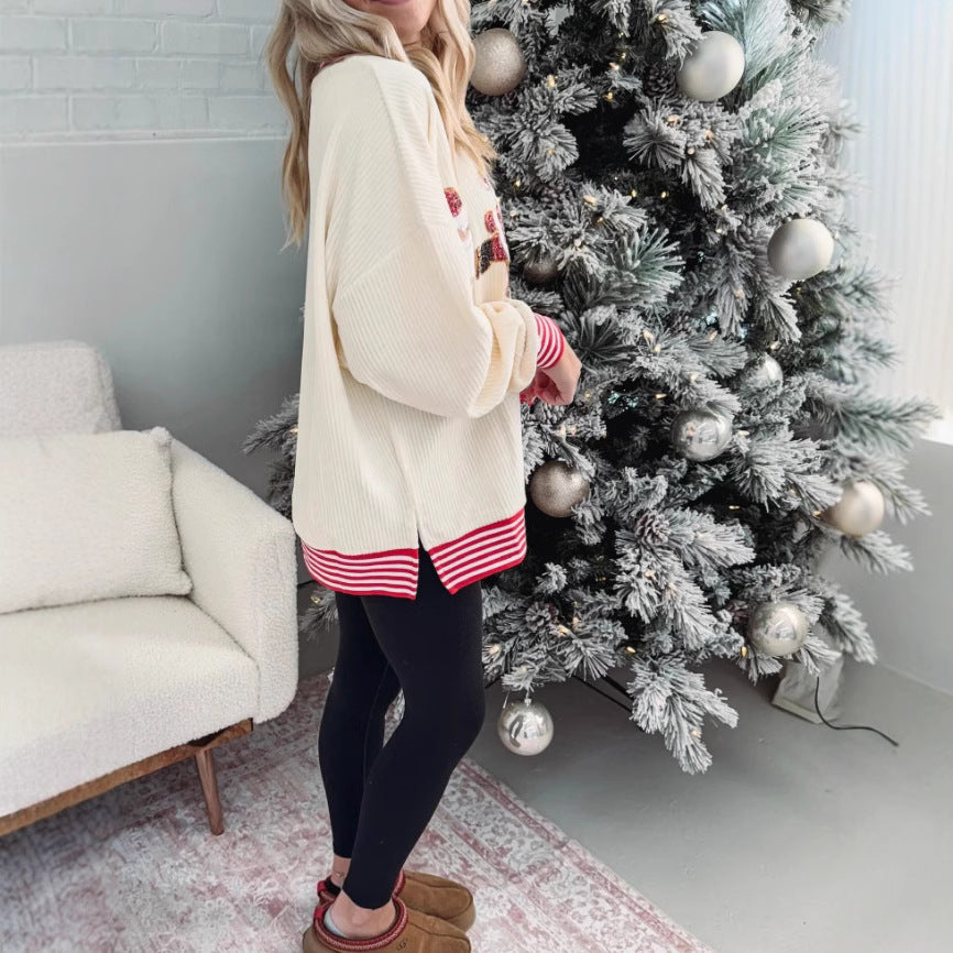 Sequined Santa Skating Christmas Sweatshirt for Women