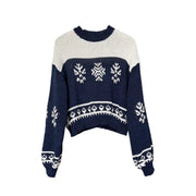 Autumn and Winter New Pullover Round Neck Contrast Color Sweaters Women's Clothing