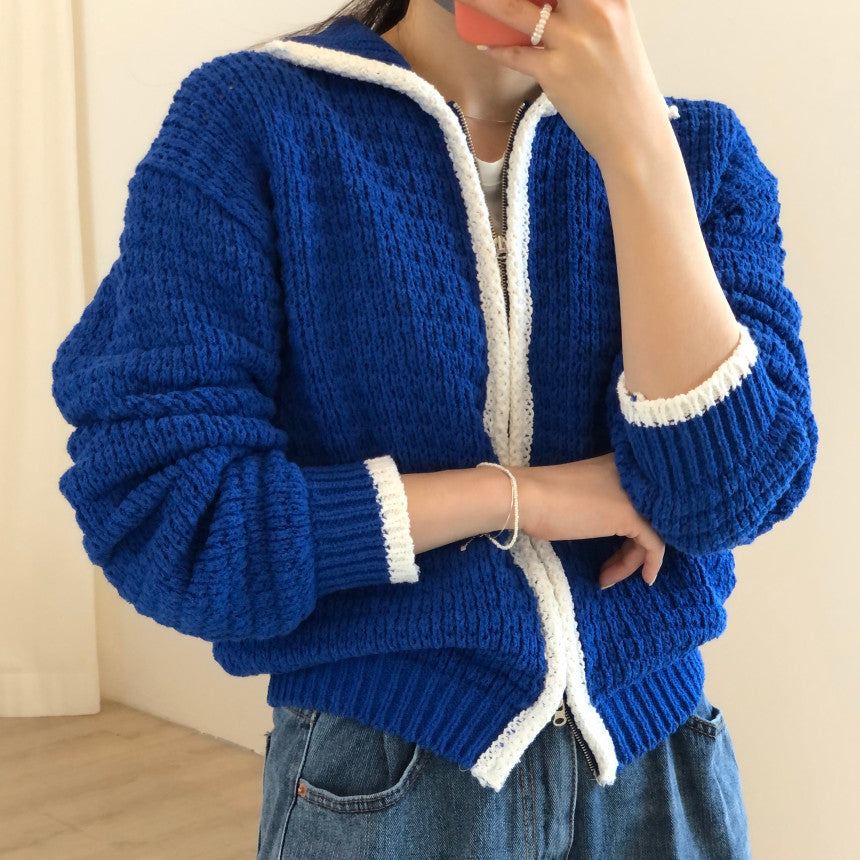 Vintage Lapel Zip Cardigan Sweater Coat