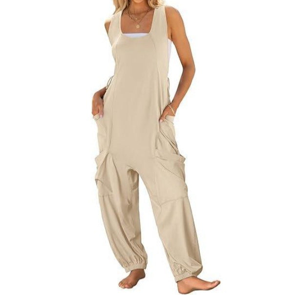 Women's Loose Casual Sling Jumpsuit with Pockets