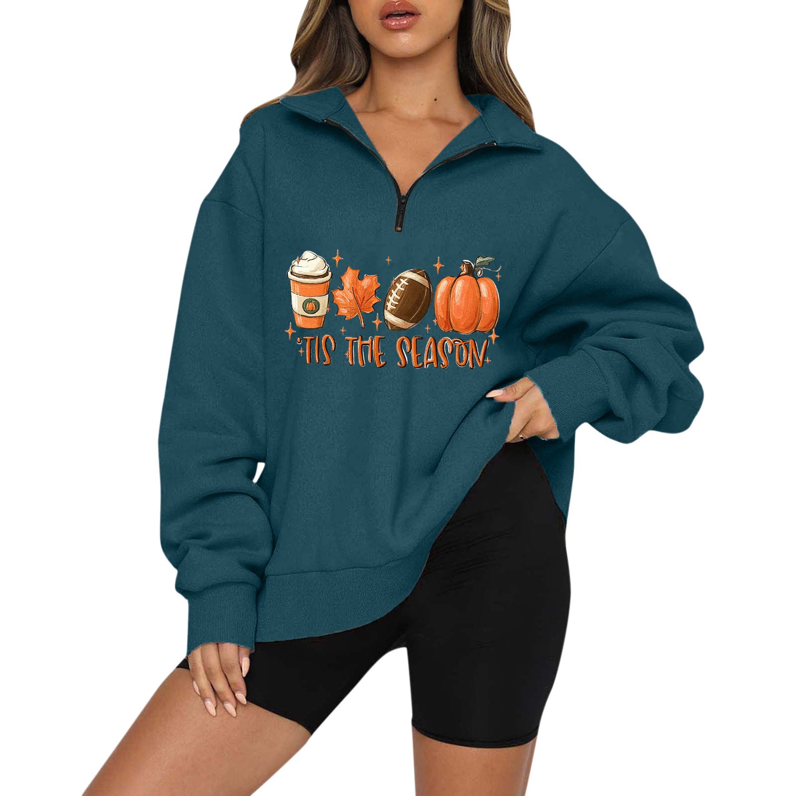 Halloween Pumpkin Print Casual Zipper Sweatshirt