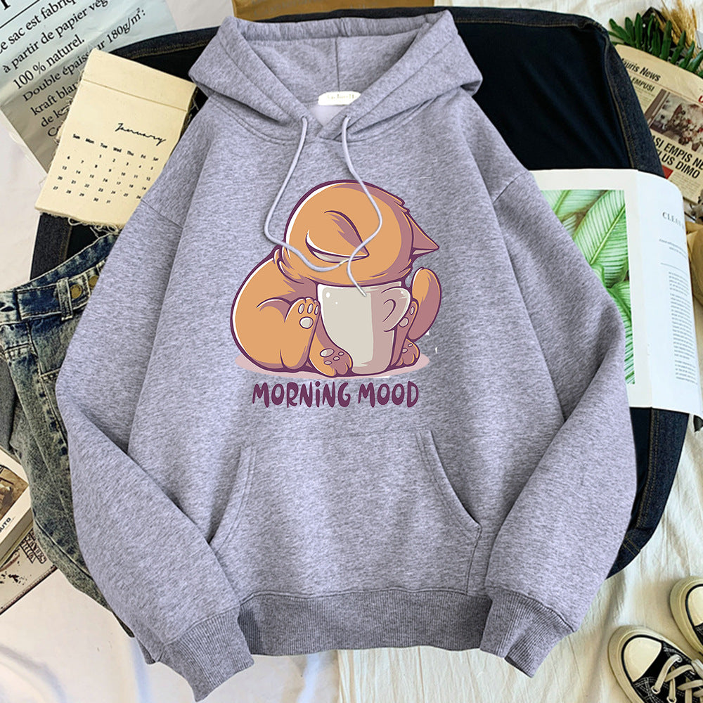 Cozy Cartoon Animal Velvet Hoodie for Cute Streetwear Style