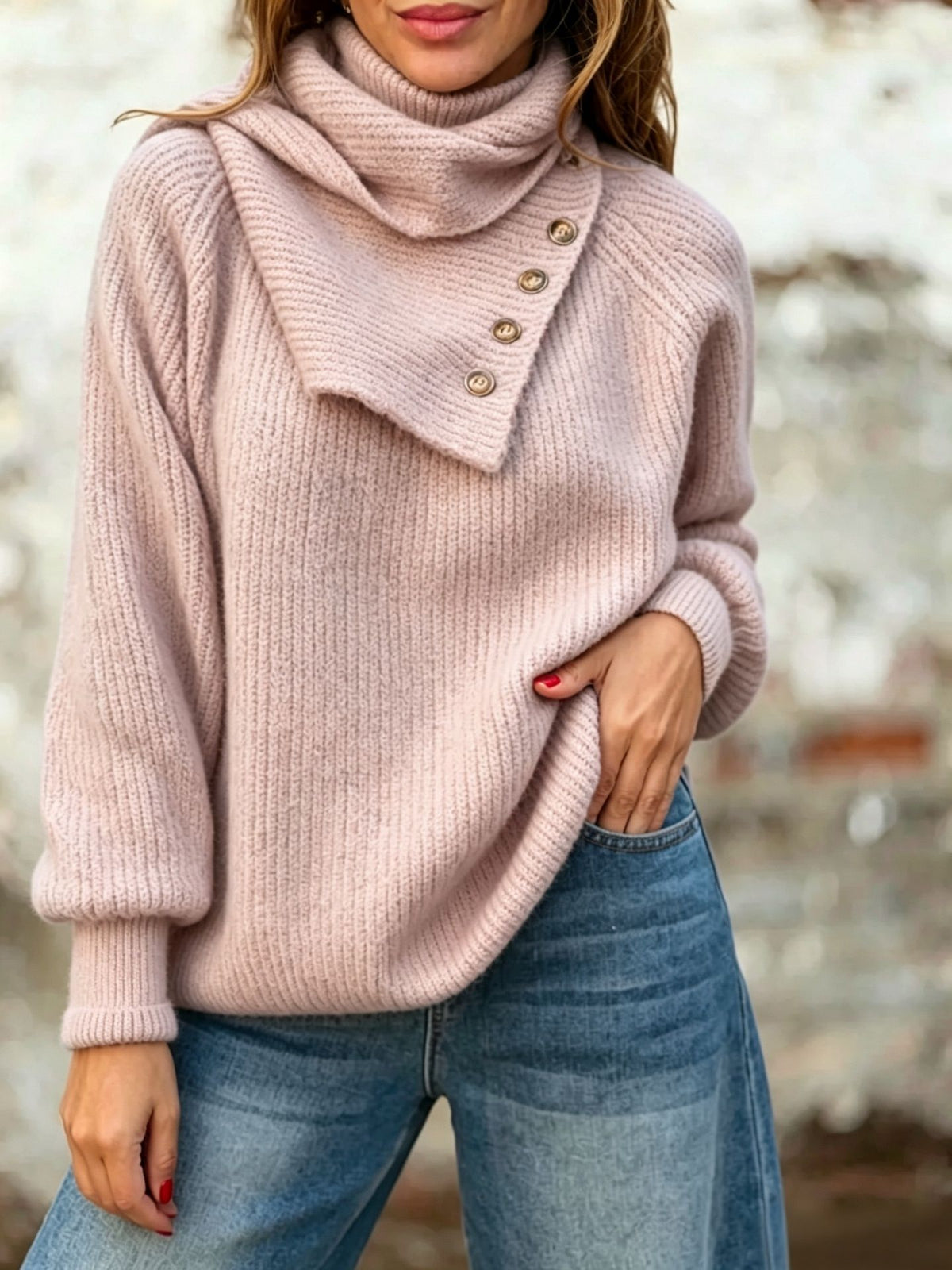 Irregular Lapel Turtleneck Sweater for Women