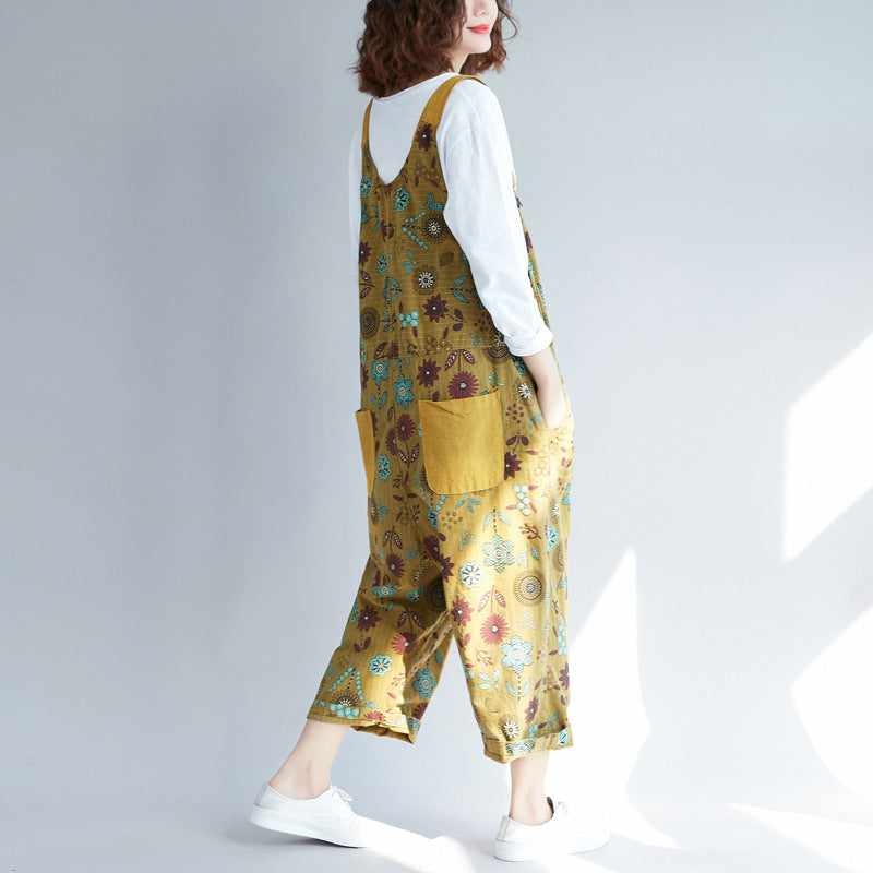 Vintage Washed Japanese Suspender Pants for Women