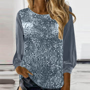 European And American Women's Clothing Casual Round Neck Long Sleeve Pullover Loose Sequins Top