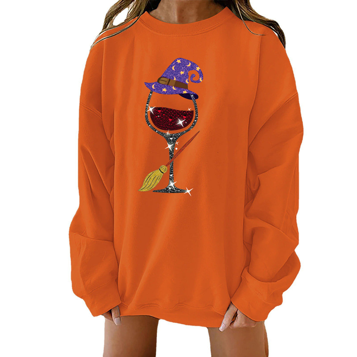 Spooky Chic Halloween Print Loose Crewneck Sweatshirt