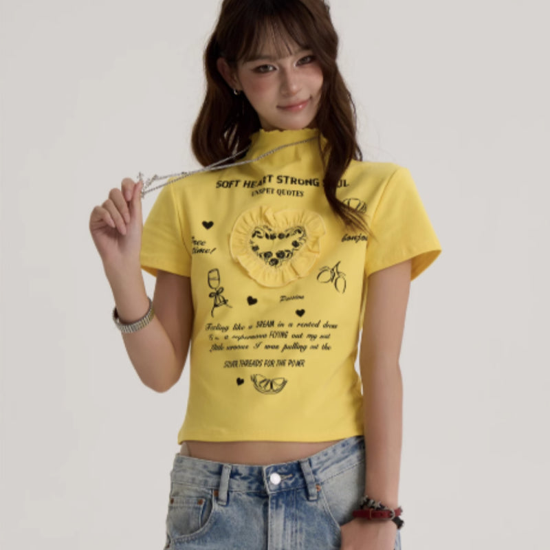 Personalized Heart Print Summer Loose Women’s Short Sleeve Tee