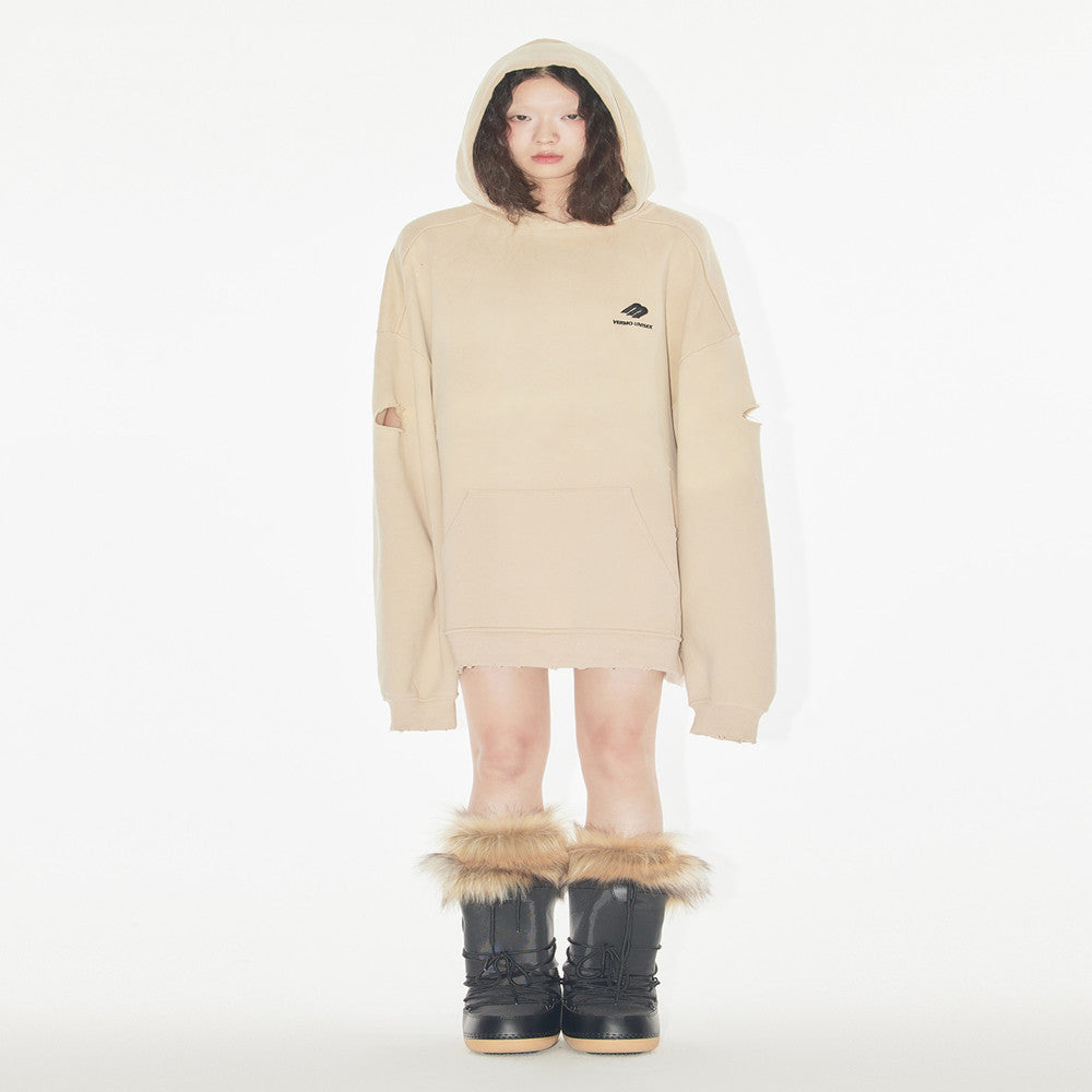 Cozy Distressed Loose Cotton Pullover Hoodie