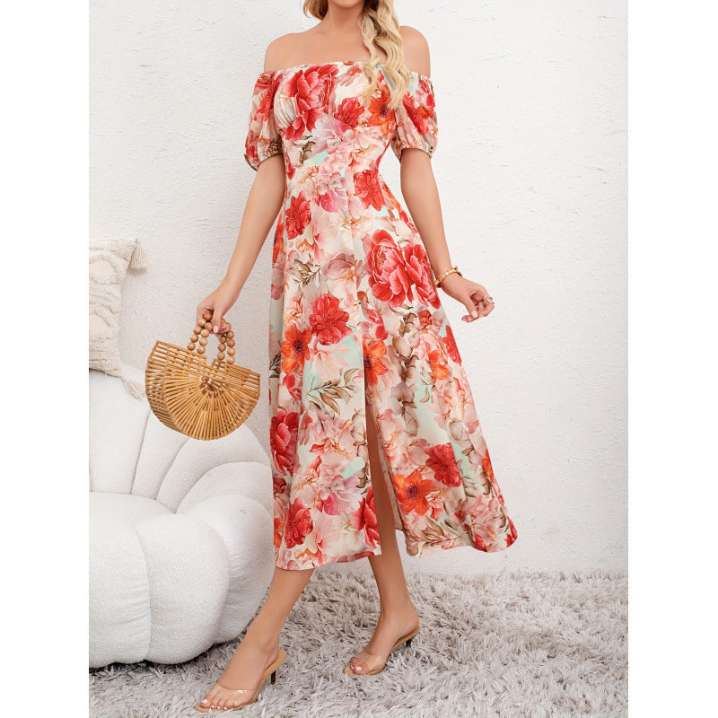 Women's Elegant Floral Floral-print Off-shoulder Dress