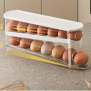 Double‑Layer Rolling Egg Storage Box – Space‑Saving Fridge Door Organizer, Durable Plastic, Battery‑Free