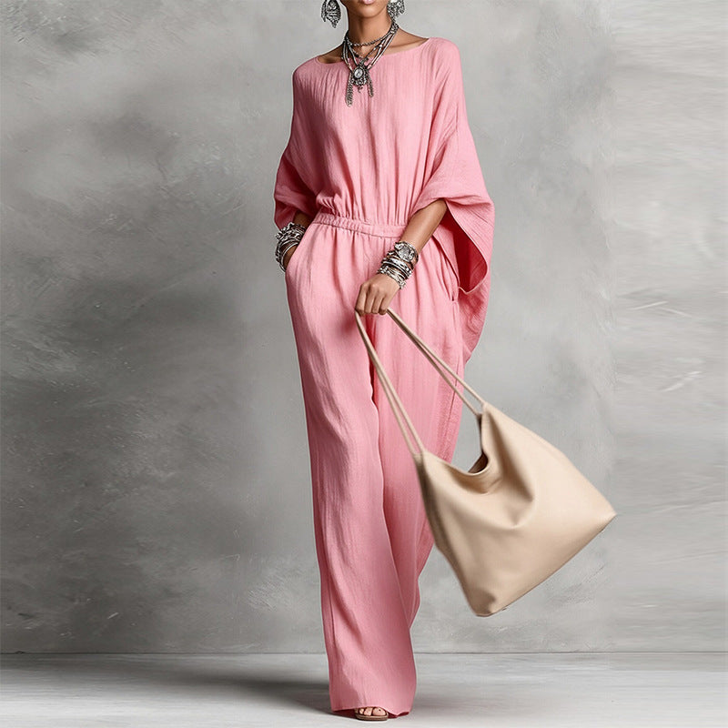 Elegant Wide-Leg Flared-Sleeve Jumpsuit