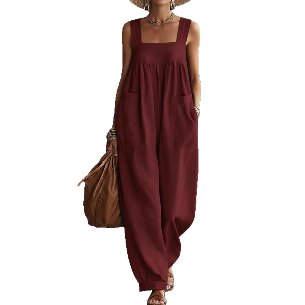Elegant Solid Pocketed Women's Linen Jumpsuit