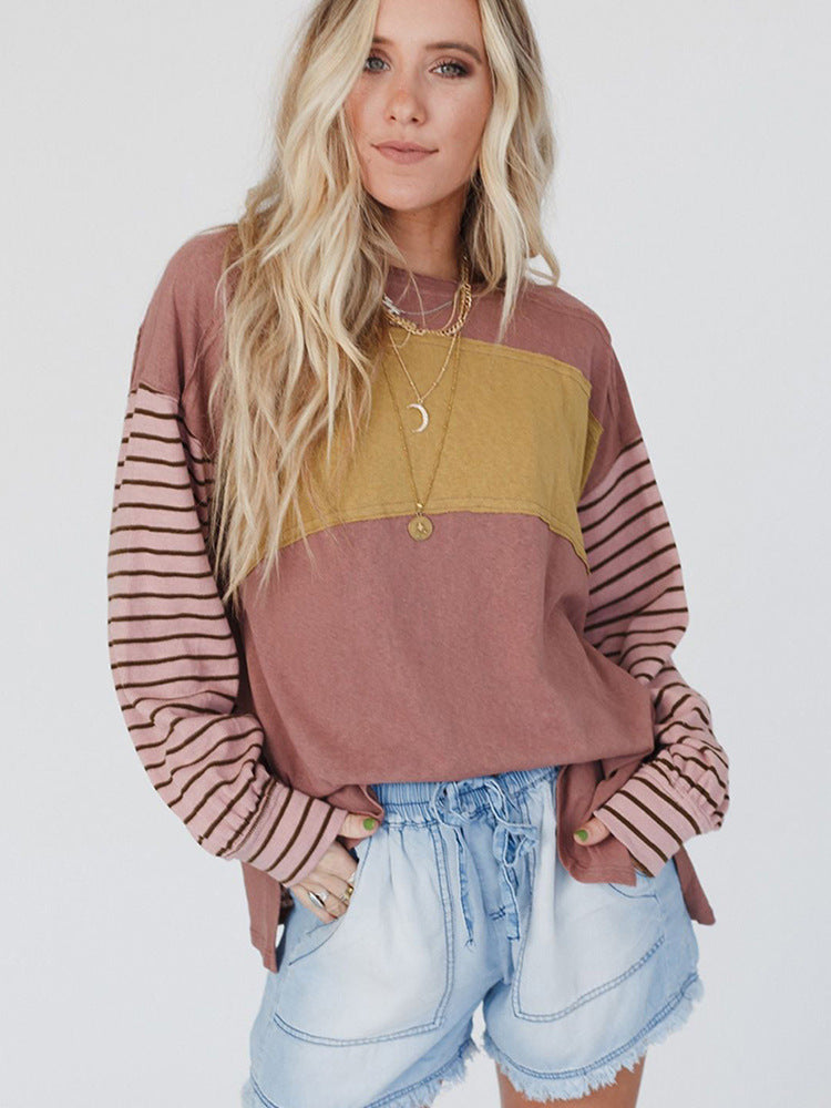 Women's Colorblock Striped Casual Long-Sleeve Hoodie