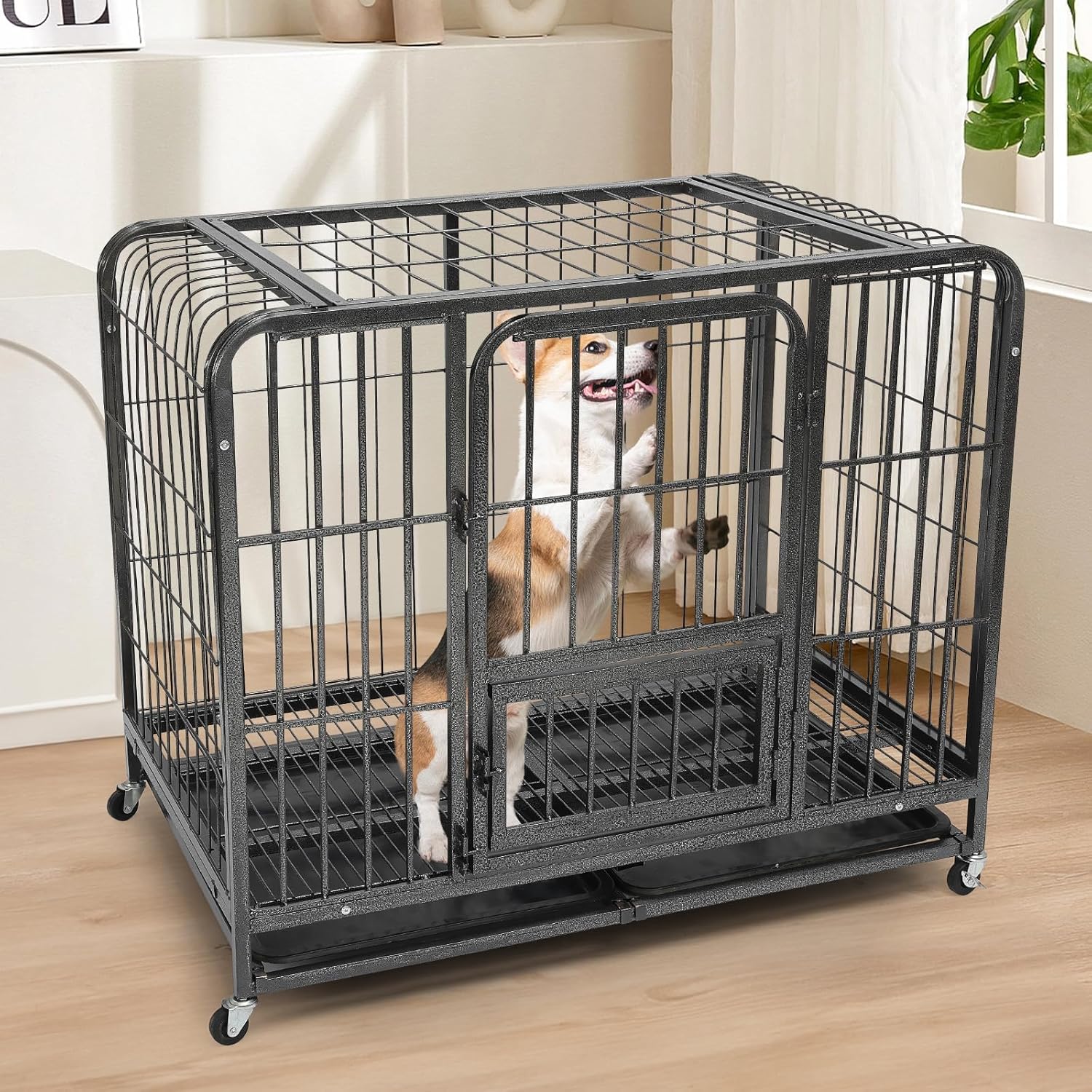 Starbover Dog Cage For Home, Double Door For Large And Medium Dogs, Indoor Dog Cage With Removable Tray And 2 Lockable Wheels, 1109672cm, Home Pet Enclosure, Spacious Dog Kennel, Sturdy Pet Crate,