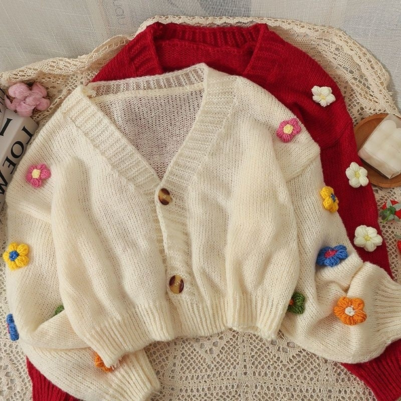 Sweet-style Short Two-button Knit Sweater for Women