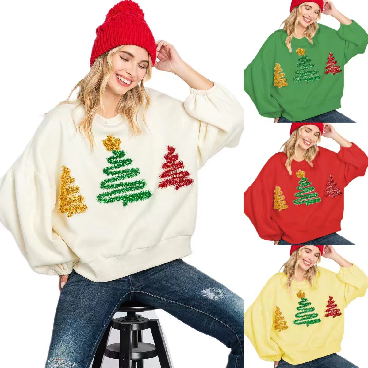 Women's Festive Christmas Tree Long Sleeve Casual Pullover Sweater