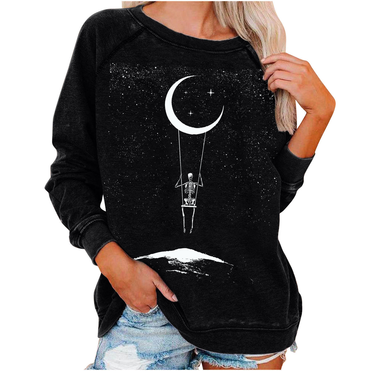 Women's Halloween Skull Graphic Sweatshirt