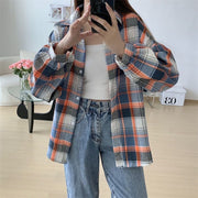 Loose-fitting Korean-style Plaid Shirt For Women