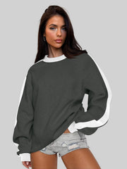 Women's Contrast Color Loose Round Neck Long-Sleeve Sweater
