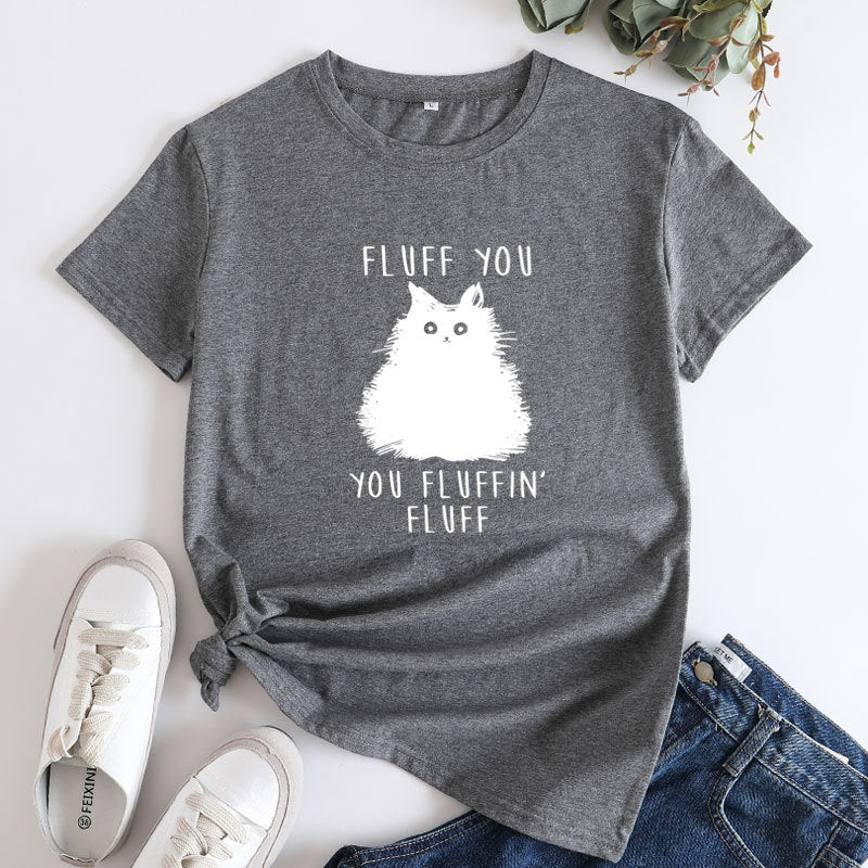 Women's Plus Size Cat Print Cotton T-Shirt