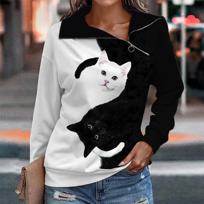 Women's Printed Plaid Zip Sweatshirt