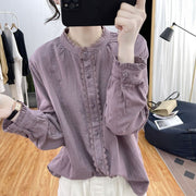 Lotus Sleeve Cotton Long Sleeve Shirt Basic Shirt