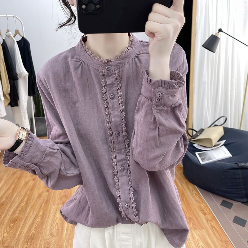 Lotus Sleeve Cotton Long Sleeve Shirt Basic Shirt