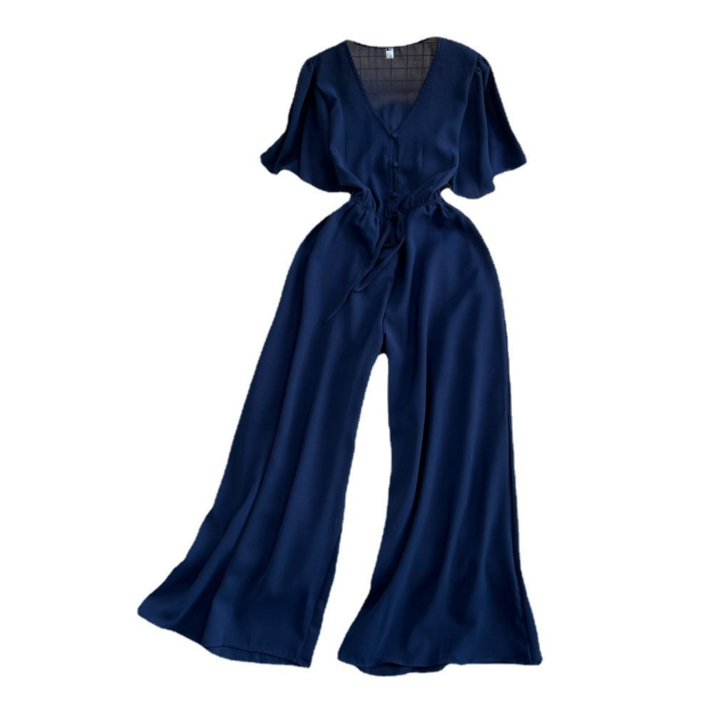 Chic Flared Sleeve High-Waist Casual Jumpsuit