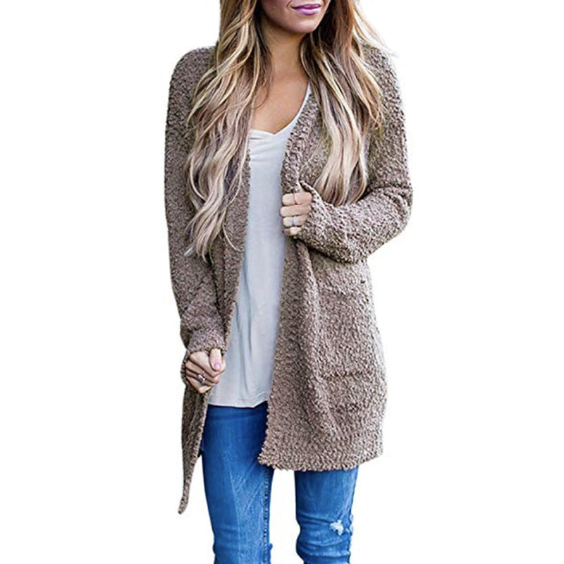 Cozy Fleece Double-Pocket Knit Cardigan Sweater