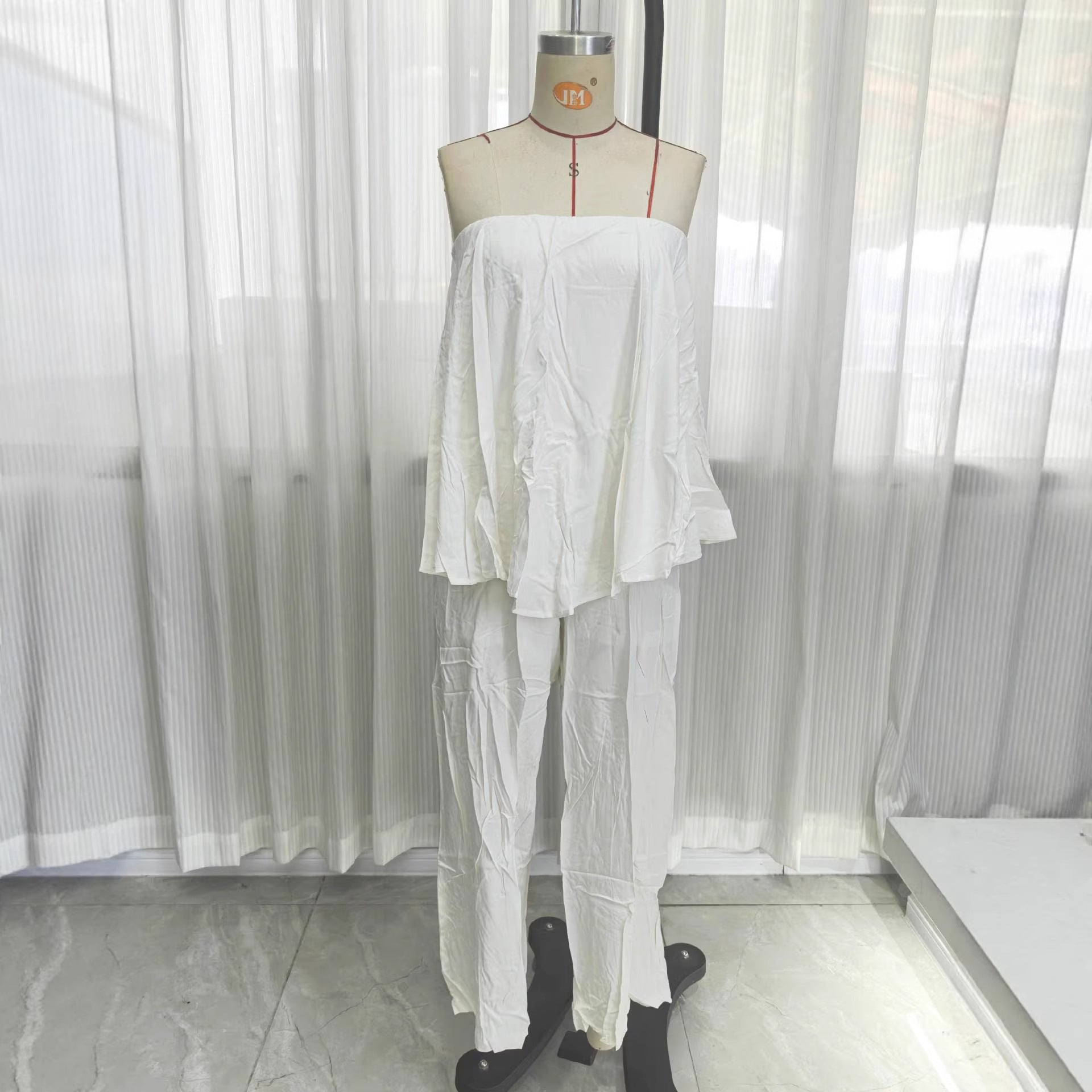 Chic Asymmetrical Tube Top Jumpsuit with Flared Skirt