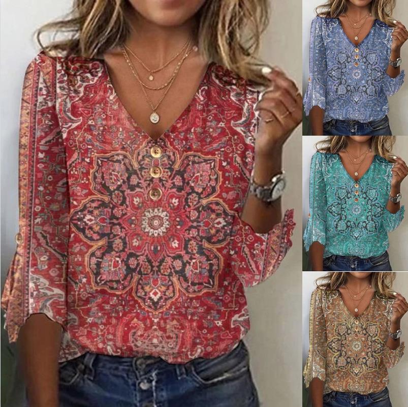 Floral V-Neck Flared Sleeve T-Shirt