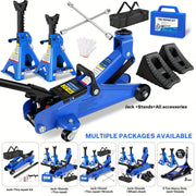 2/2.5/3 Ton Capacity Floor Car Jack Low Profile Garage Hydraulic Trolley Service Lift Floor Jack Combo with With 2 Ratchet 3 Ton Jack Stands, Tire Repair Kit, 14-inch Wheel Cross Wrench, Wheel Choc...