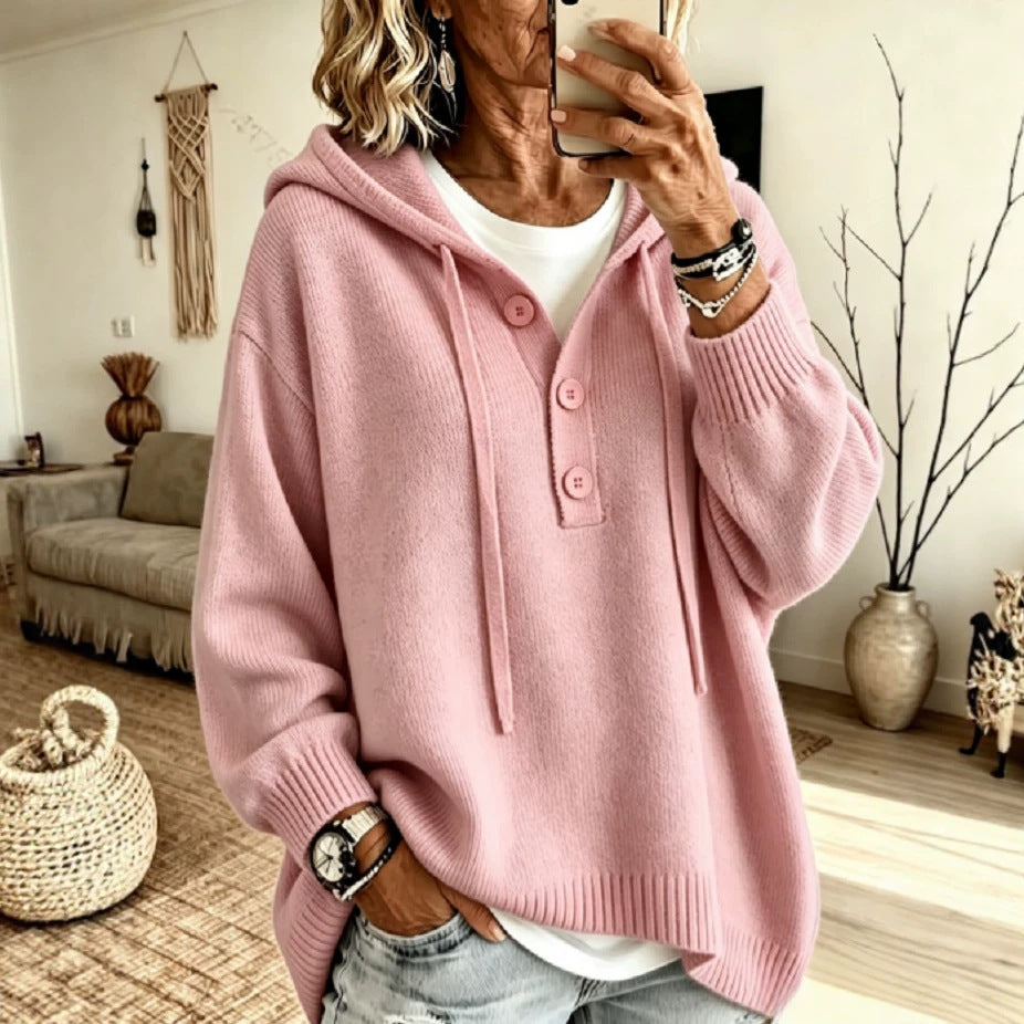 Hooded Button-up Sweater Jacket Womens