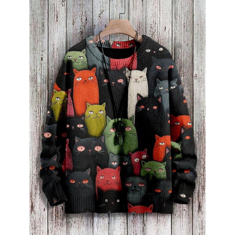 Chic Abstract Print Drop-Shoulder Casual Women's Sweater