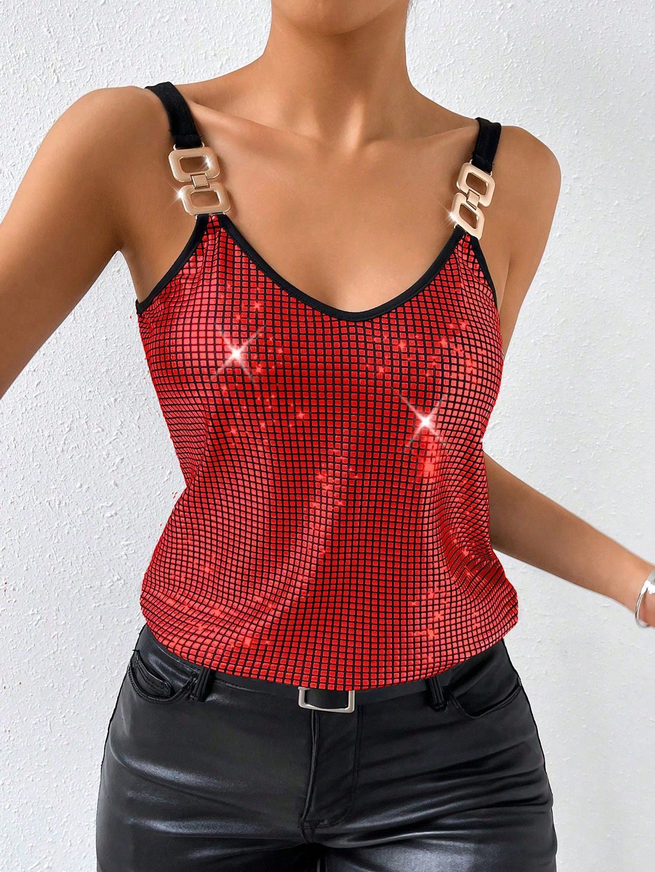Summer Sequined Suspender Chain Vest Top Women's  Clothing