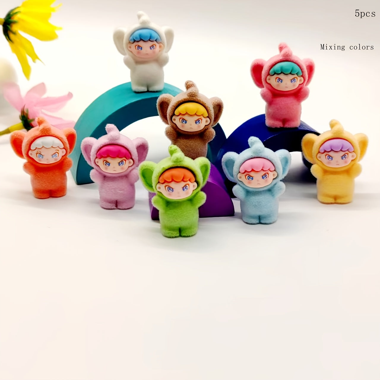 Mixed Color Resin Standing Elephant Figure Decorative Beads (5 Pieces)