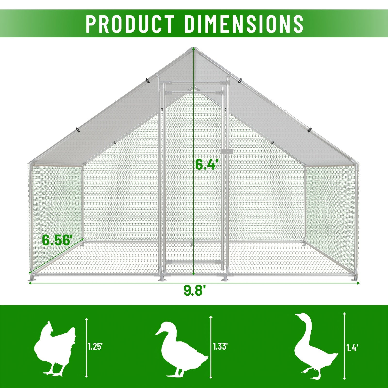 Large Walk-in Metal Chicken Coop with Waterproof and UV-proof Cover