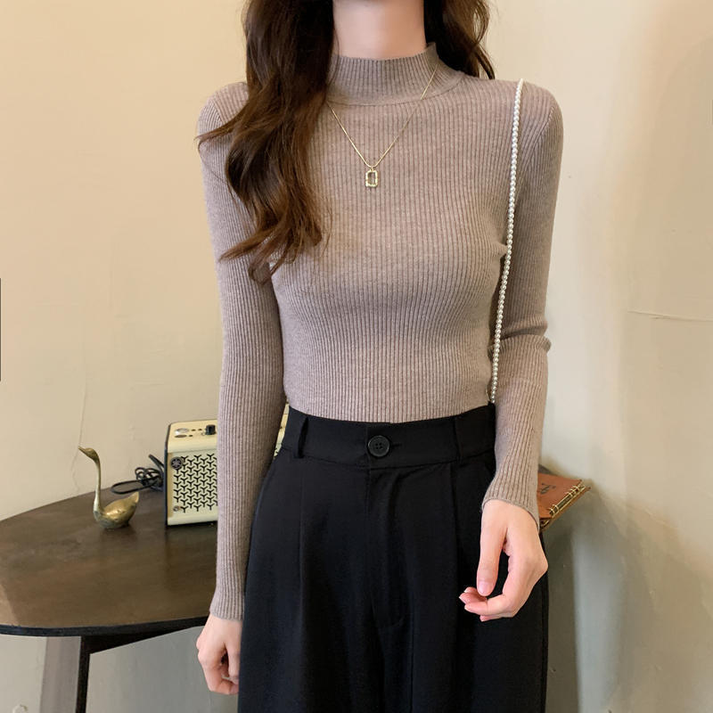 Slim-Fit Mock Neck Long-Sleeve Layering Sweater