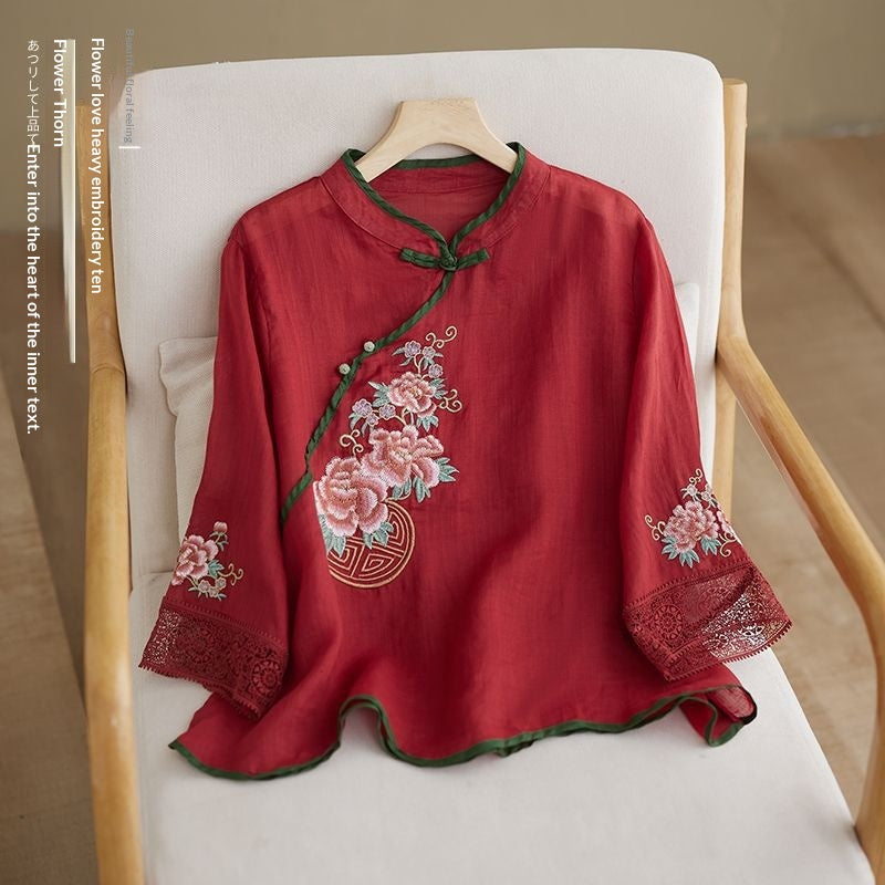 Ethnic Chinese-style Artistic Mid-sleeve Top Shirt