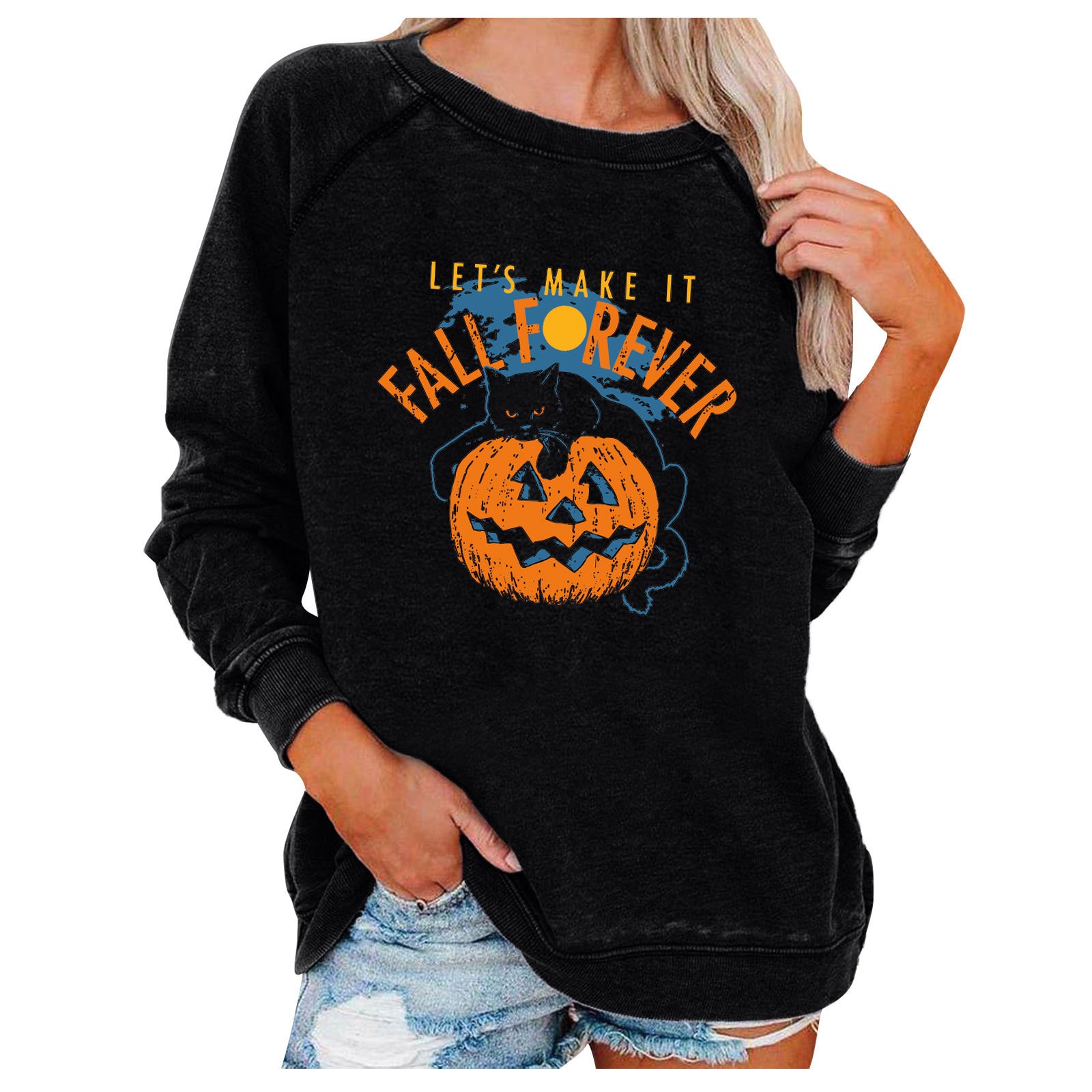 Spooky Chic Halloween Print Loose Sweatshirt