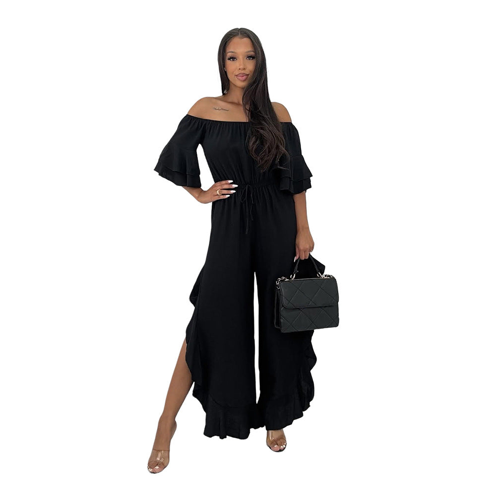 Chic Off-Shoulder Solid Jumpsuit with Belt